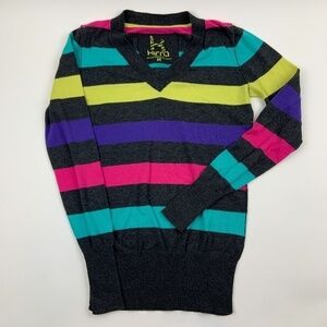 Kirra Sweater Womens Medium V Neck Long Sleeve Multicolor Stripes